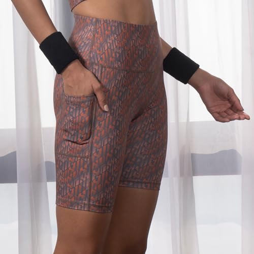 Image of SOIE Women Polyester Blend Sports Shorts High Waist Knee Length with Side Pocket Quick Dry Squat Proof Athleisure Shorts for Workout