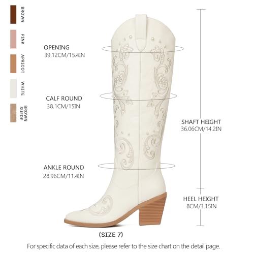 Image of Western Cowboy Boots for Women Knee High Cowgirl Boots with Classic Embroidered, Pointed Toe Chunky Heel Fashion Retro Classic Pull On Tall Boot Women Fall Winter
