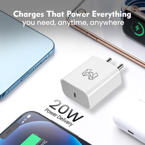 Image of MOOSH Type C 20W Charger BIS Certified for Android Smart Phones Apple Phone 15 | 14 | 13 | 12 | 11 Series with PD 3.0 Type C (White)