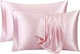 Renva Set of 2 Satin Silk Pillowcase for Hair and Skin Standard Size 18'X 28' with Soft Breathable Smooth Cooling Pillow Covers for Sleeping (2, Pink)