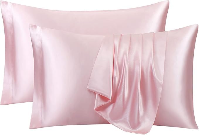 Image of RAGGLE Satin Silk Pillowcase for Hair and Skin Standard Size 18 inchX 28 inch with Soft Breathable Smooth Cooling Pillow Covers for Sleeping or Pillow Protector (2, Pink)