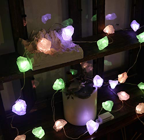 Jashika Genuine Quartz Crystal Decorative String Lights Raw Stone Color Changing 8.5Ft 20 Leds Usb Plug In Battery Operated With Remote For Valentine’s Day Bedroom Décor Meditation Décor #TOP6