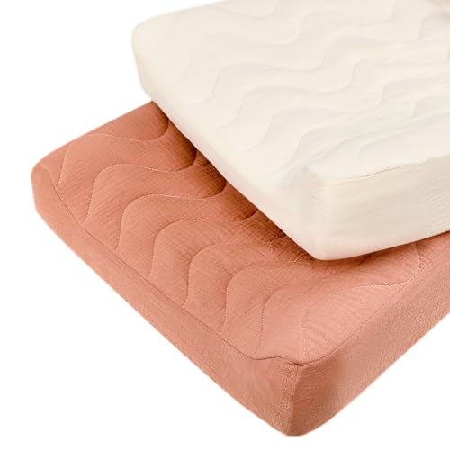 Image of DAYEEBALL Muslin Changing Pad Cover for Baby Girls Boys, Neutral Changing Table Cover Cotton Quilted, Ultra Soft Breathable Baby Changing Pad Sheets, 2Pack, Pink