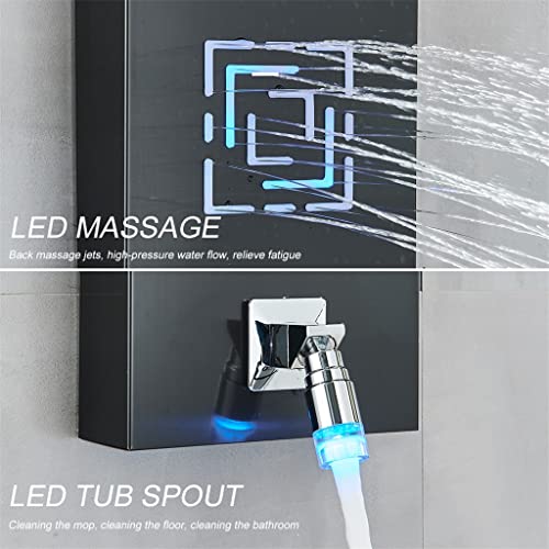 Zhuhw Black Led Light Lcd Shower Faucet Bathroom Spa Massage Shower Column System Waterfall Rain Shower Panel With Temperature #TOP3