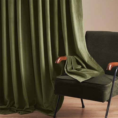 Topfinel CL145RB 80 Inch Curtains For Living Room Dark Green Velvet Curtains For Dedroom,Soundproof Noise Cancelling Room Darkening Back Tab Window Treatments Curtains,52X80,2 Panels Burg,Olive Green thumb #7