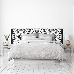 MEGADECOR Cabecero Cama PVC Decorativo Económico Diseño Geométrico Mandala Blanco y Negro Varias Medidas (150 cm x 60 cm)