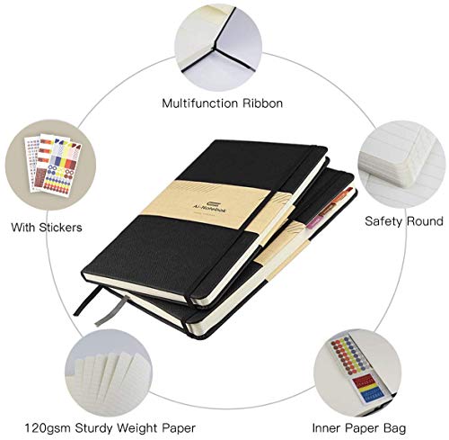 Classic Notebooks Lined Hardcover 2 Pcs A5 Hardcover Faux Leather Notebooks Premium Pu Leather 120 Gsm Quality Thick Paper 5 X 8.25 Inches Journal Notebook For Work & School 2 Black #TOP1