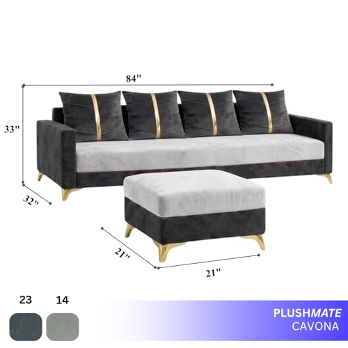 Image of Caviar 5 Seater L Shape Sofa Set with Movable Ottoman | Flexible Layout | Luxury Velvet Suede Fabric | Modern Living Room Sofa | Dark Grey-Light Grey