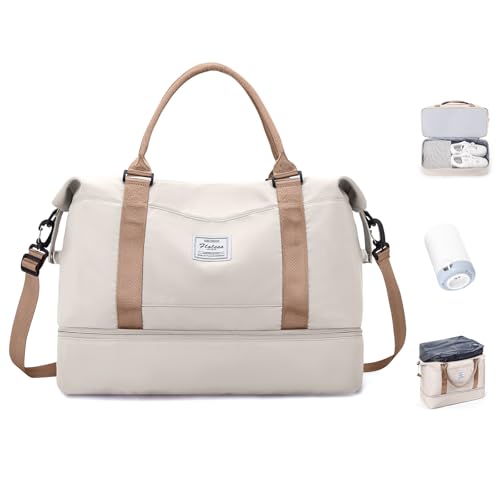 duffle bag for travel,Weekender Bags for Women,vacuum bags for travel,carry on luggage 22x14x9 airline approved，carry on Gym Bag for Men，Overnight bag，hospital bag for women labor delivery，beige