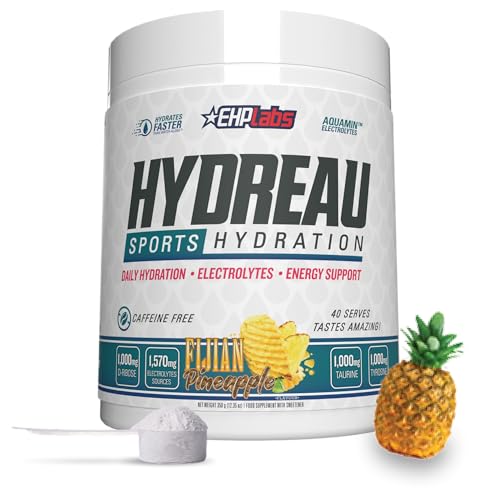 EHP Labs Hydreau Electrolytes Powder No Sugar - Hydration Powder for Endurance & Energy - for Men & Women - Sugar Free Electrolytes - (40 Serves, Fijian Pineapple)