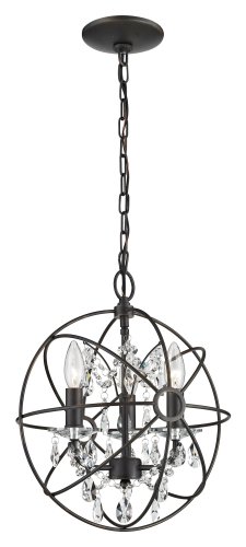 Sterling 124-003 Restoration 3-Light Metal and Crystal Globe Pendant, 13 by 53-Inch, Bronze/Clear