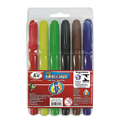 Caneta Hidrocor Kit Jumbo estojo com 06 cores sortidas.