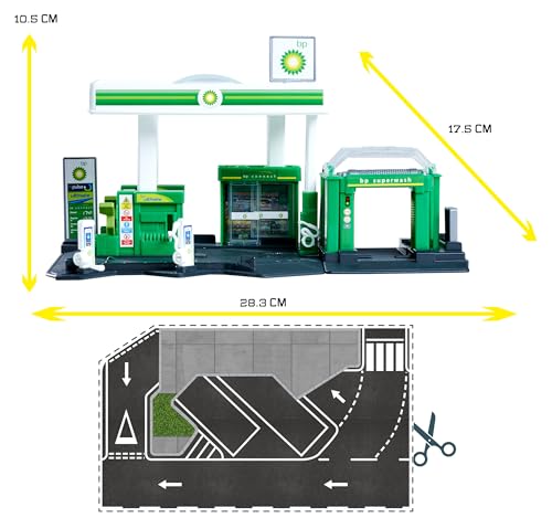 Image of Majorette Petrol Station BP + Vehicle | Includes 1 Fuel Tanker | Features Fuel Pump & EV Charger | Car wash and Shop | Suitable for 1:64 Scale Vehicles | Imaginative Role-Play Set for Kids Ages 5+