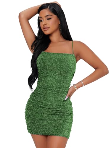Image of Floerns Women's Glitter Sleeveless Ruched Party Clubwear Bodycon Mini Dress