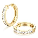 worfey Aretes de oro de 14 quilates para mujer, aretes de aro de oro de 14 quilates para mujer, aros de aro de corte preciso con circonita cúbica cuadrada para mujer, 15/20/25 mm, 25mm, 14 K