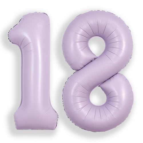 Image of SUWEN 40 Inch Light Purple Large 18 Balloon Number Big Foil Helium Lavender Number Balloons Huge Mylar 0-9 Giant Jumbo Happy 18th Birthday Party Anniversary Decorations