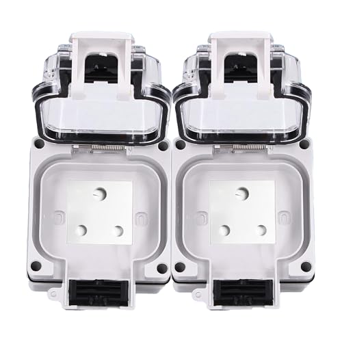 Image of MX IP66 Waterproof Outdoor Socket Box with Dual 16A Indian Sockets, 250V Weatherproof Dustproof Power Outlet, 4 Module Socket Modular Wall Box with Locking System & Spring Cover for Garden Balcony