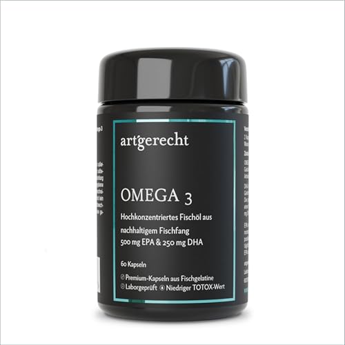 OMEGA 3 – täglich 1000mg Omega-3 Fettsäuren (mit 500 mg EPA & 250 mg DHA) | 60 Kapseln aus Fischgelatine | Nachhaltiges Fischöl, niedriger TOTOX