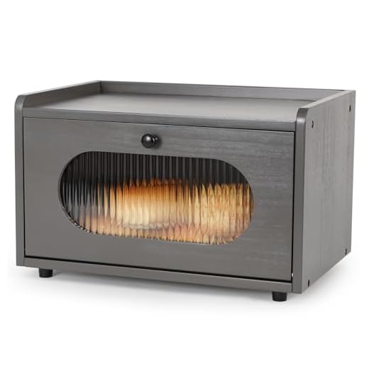 GUUSII HOME Brotkasten Holz Brotbox Küchentheke Brotaufbewahrung Zirbenholz Brot Aufbewahrungsbox Küche Brotbehälter Brot Aufbewahren mit Magnetisch Acryltür Bread Box Bin 36.5x23.5x22cm(Grau)