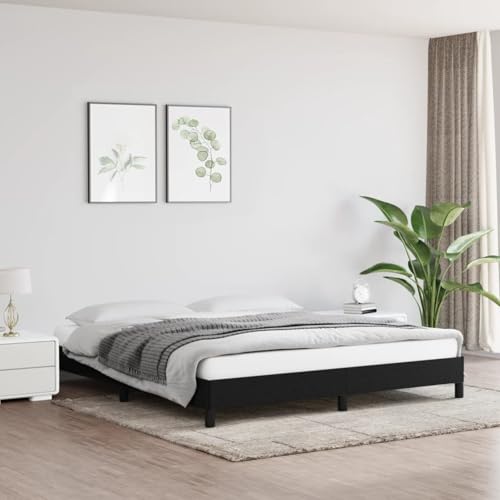 Fecpoo WGYHOME Estructura de cama negra de 180 x 200 cm, tela y madera contrachapada, diseño de somier estable, adecuado para adultos, instrucciones de montaje incluidas
