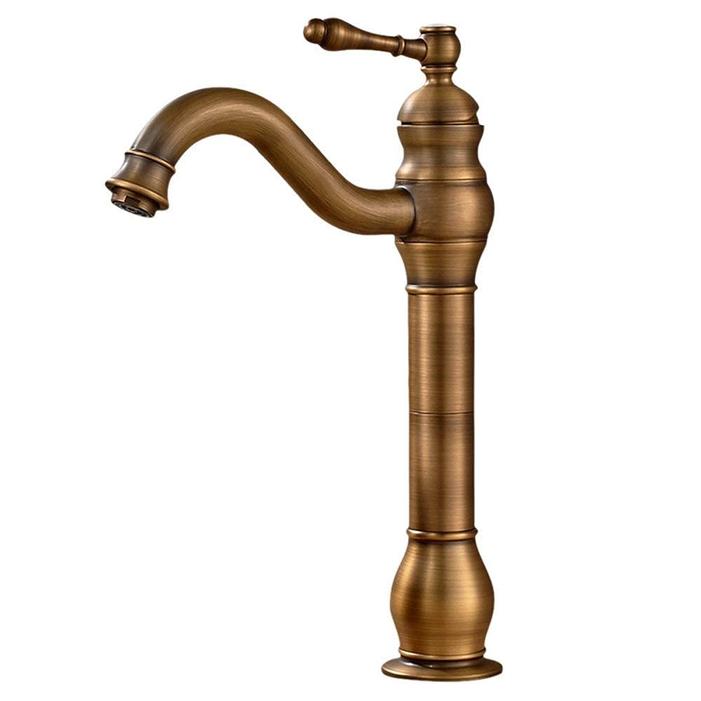 MXXQRHF High Platform Copper Kitchen Mixer Tap, Single Handle Bathroom Faucet, Single Hole Lavatory Basin Tap, Antique Bronze Finish for Modern Kitchens & Washbasins