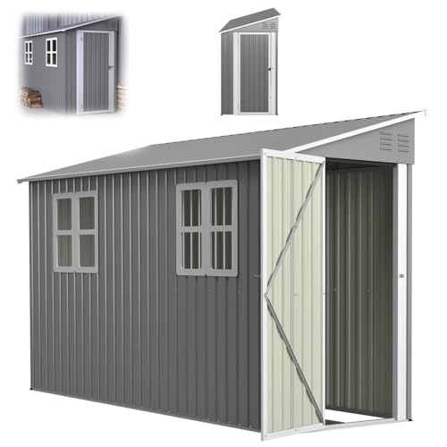 RRrawgff Cobertizo de Jardín Exterior 4x10FT, Metálico Caseta de Jardín con Puerta y Ventilación, Cobertizo de Almacenamiento con Techo, Caseta Metal para Herramientas Terraza Patio
