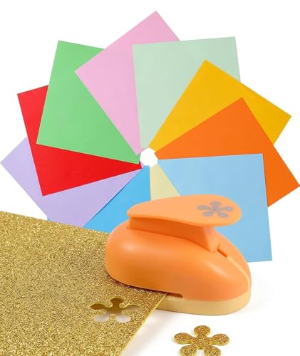 Image of 101 Pcs Stamp Puncher and Origami Paper, Postage Stamp Punch, Paper Punch Tool Set for DIY Scrapbooking and Craft Projects (orange)
