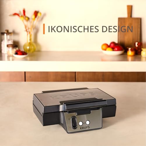 Krups FDK Iconic Waffeleisen, 850 W, keramikbeschichtete Antihaft-Platten, ikonisches Design, vertikale Aufbewahrung, benutzerfreundlich, Schwarz/Edelstahl, FDK261 2