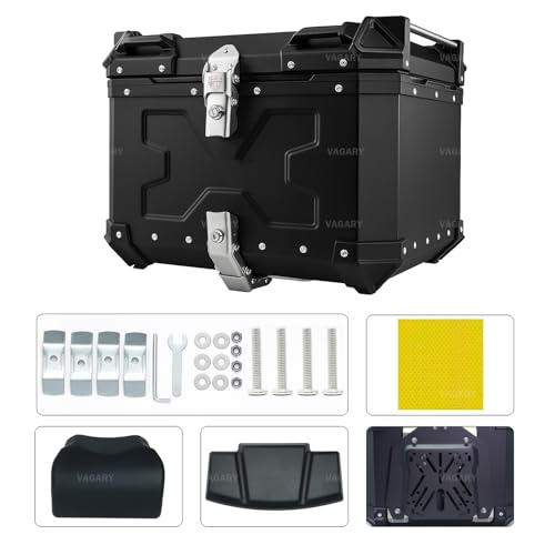 Image of Vagary Metal Universal Motorcycle Top Box Pannier,45L Motorbike Hard Box Trunk Luggage Fit to Re Himalyan 450, Cassic 350, Meteor 350, Hunter 350, KTM Adventure, Hero X-Pulse 200, Meteor 650 (Black)