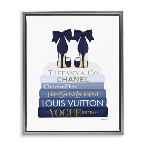 Image of Glam Heels Bookstack Fashion, 16 x 20 Inch Canvas in Floater Frame | Stupell Industries . By Amanda Greenwood . Ready to hang once unboxed . Chic gift for home decor . Made in USA