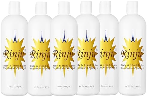 Rinju Body & Hand Lotion - Case of 6 Non-Greasy Lotion for Women & Men - 16 oz Cacao Butter Lotion for Extremely Dry Skin - Vitamin E Moisturizer - Soothes & Softens Skin