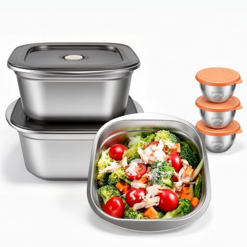 Niotuuo 75 oz Stainless Steel Salad Bowl, 3 Pack Salad Container for Lunch with Lids & Dressing Cups, Airtight & Leak-Proof, Dishwasher Safe for Meal Prep