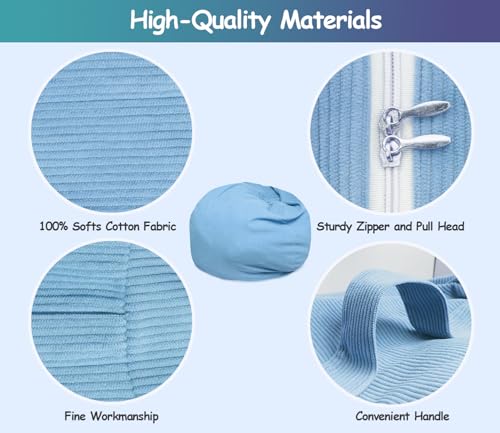 Image of Stuffed Storage Bean Bag (No Filler) Keep Your Plush Toys More Organized Teens Children Lazy Playroom Perfect Ultra Soft Beanbag Washable Space Save Organizer Blue