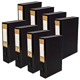 Pukka Pad, Recycled Card Paperboard Box Files for School and Office Document Organisation – Pack 8 – with Thumb Pull and Spine Labels - Black