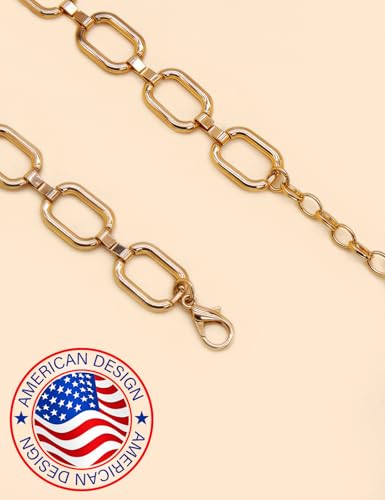 Image of TOPACC Gold Chain Belts for Women Fashion Thick Metal Link Waist Belt | Chunky adjustable gold belt for dresses jeans pants country concerts cowgirl outfits