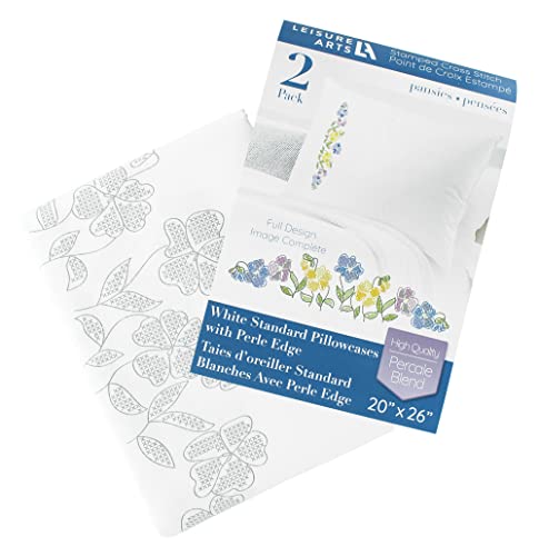 Leisure Arts Pillowcase 20X26 Pansies 2Pc Embroidery Pillow Kit Stamped Embroidery Pillowcases Pillow Cases Stamped Stamped Cross Stitch Cases