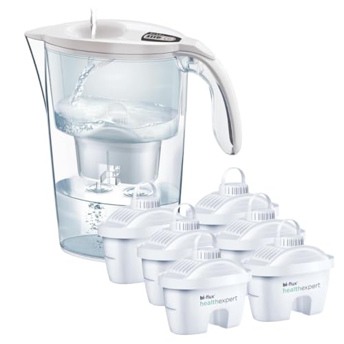 LAICA Stream Line Caraffa Filtrante - 2,3L - Bianca - con 6 Filtri bi-flux healthexpert, Riduce PFAs fino al 92%** e Incrementa il Magnesio - Timer digitale - Sicurezza Made in Italy