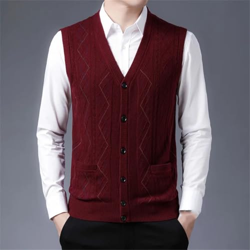 Men Wool Knitted Vest Cardigan Autumn Winter Sleeveless V-Neck Single-Breasted Sweaters4