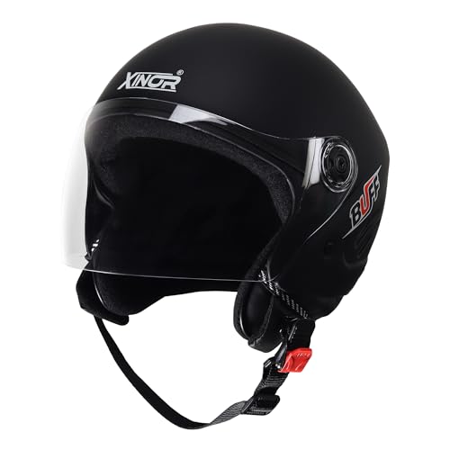 Image of Buff Open Face Motorcycle Helmet for Men & Women | ISI Certified is 4151 | Lightweight Helmet with Clear Visor & Adjustable Strap | Medium
