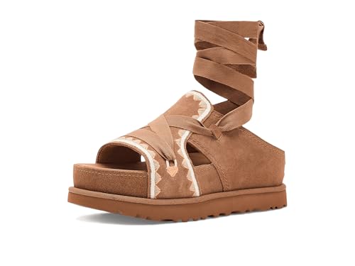 UGG Women's Goldenstar Hi Artistitch Sandal, Chestnut Multi, 9