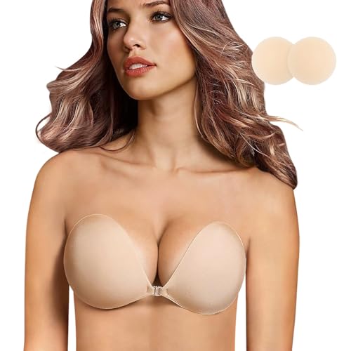 queensecret Adhesive Bra, Push up Strapless Self Adhesive Bra, Invisible Silicone Bra for Backless Dress (A, Nude)