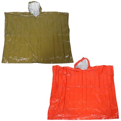 SOLUSTRE 2pcs Waterproof Survival Poncho and Emergency Thermal Blanket Set, Outdoor Camping Raincoat with Hood, Insulated Emergency Supplies for Hiking and Cold Weather