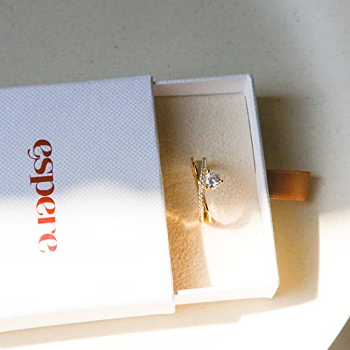 18K Gold Vermeil Criss Cross Engagement Ring | Pave X Ring Contemporary Criss-Cross Band | Double Band Solitaire Ring Promise Ring (Size 7) #TOP6