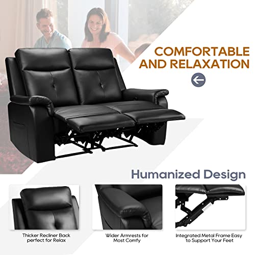 Baijiawei B Pu Leather Reclining Sofa - Manual Double Recliner Loveseat With Massage & Heating - 2-Seater Home Theater Seating For Living Room, Reading Room, Bedroom (Black) #TOP3