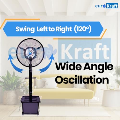 Image of Eurokraft Grace Pro Mist Fan MF-309X| 26 inch fan, 45L Water Tank | Covers 480 Sq.Ft.| 100% Copper Motor| Castor Wheels |Adjustable Mist Control | 120 Oscillating Fan for Outdoors | 1-Year Warranty