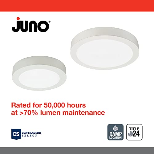 Image of Juno SlimBasics 5 Inch LED Ceiling Light, Low Profile Surface Mount Downlight for Indoor Lighting, 3000K Warm White Light, Edged Trim, DampRated, Matte White (JSBC 5IN 30K 90CRI WH M6)