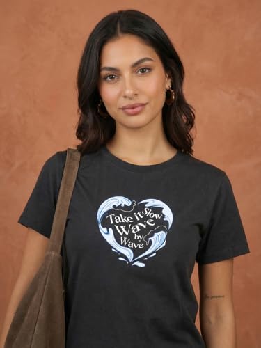 Image of Nobero Women's Graphic Printed T-Shirt | Regular Fit 180 GSM Cotton Tee for Women | Comfortable Round Neck Casual Wear