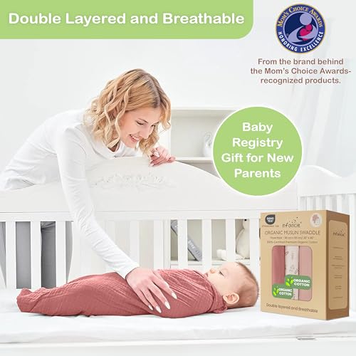 Image of Organic Muslin Baby Blanket 3-Pack Pink, Floral & Rust, 38x40 Inch 100% Organic Cotton Oeko-TEX Certified Ultra-Soft Swaddle Blankets for Newborn, Baby Girl Shower Gift Set