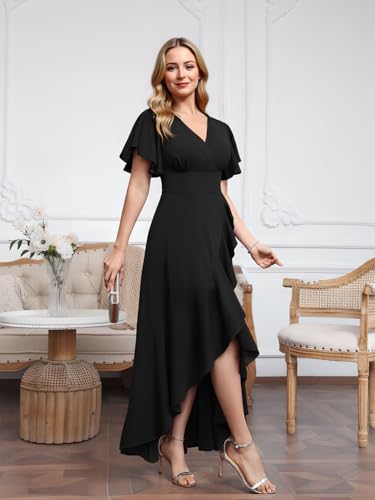 MisShow Long Formal Dresses for Women Elegant V Neck Wrap Ruffle Cocktail Wedding Guest Dress Evening Party Gown4