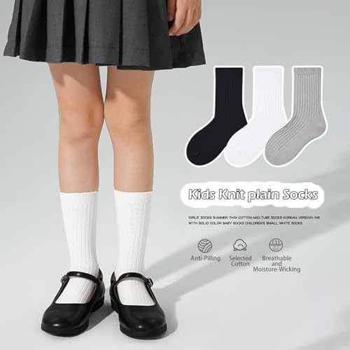 Kids Socks Ribbed Cuffs Lines Design Crew Socks Mid-Calf Knit Solid Classical Casual Fashion Socks for Kids 1 Pairs2
